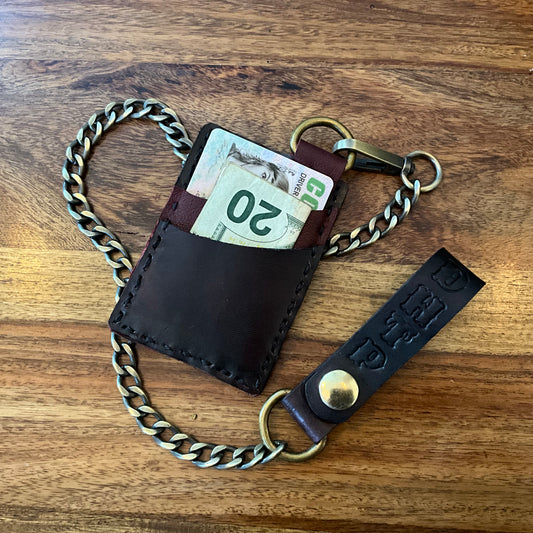 Oxblood Wallet with antique brass chain